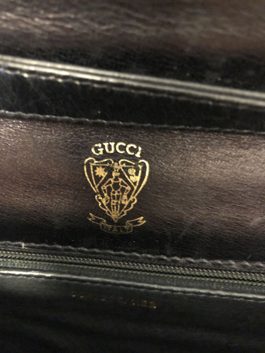 筆記体ロゴ OLD GUCCI オールドグッチ レザー ショルダーバッグ 黒 的