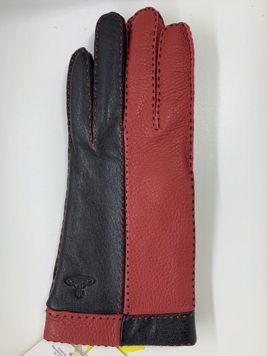 vivienne westwood ヴィヴィアンウエストウッド 手袋 鹿革 羊革 ラム革 レザーグローブ レッドブラック新品未使用品