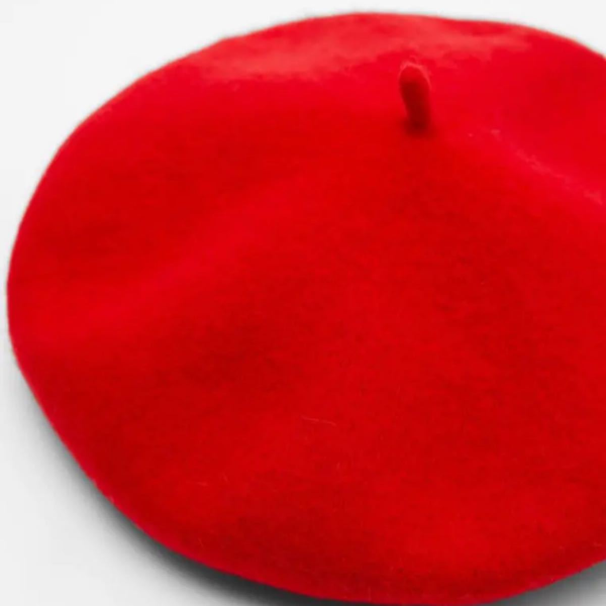 新品 ZARA ザラ ウールベレー帽 赤 レッド ウール100% タグ付き
