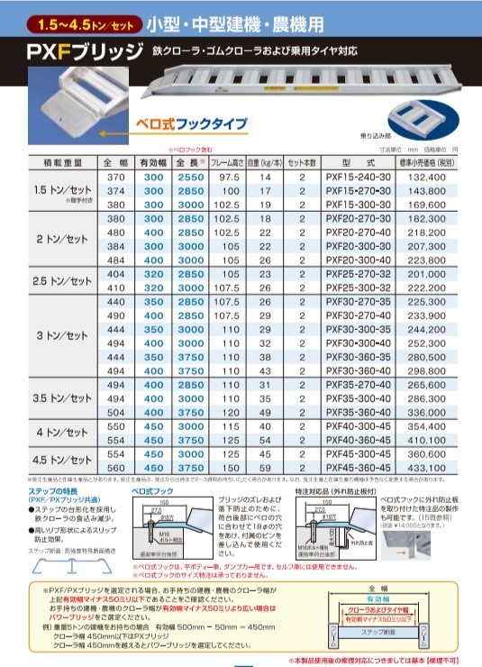 アルミブリッジ ベロ式フック PXF30-270-35 小型・中型建機 農機 日軽金 3t 2本セット 〔法人様お届け〕_画像2