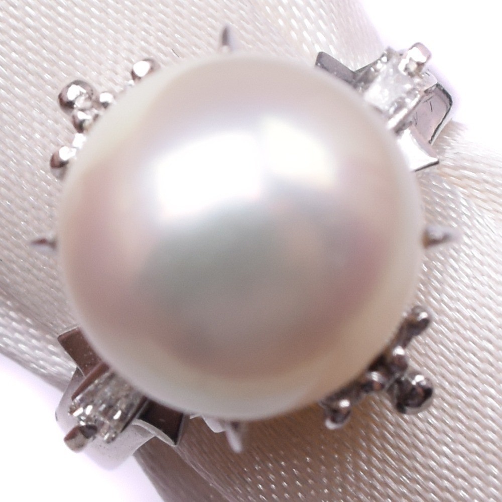 パール ダイヤモンド リング・指輪 Pt900プラチナ × 真珠 7号 レディース【16063015】中古