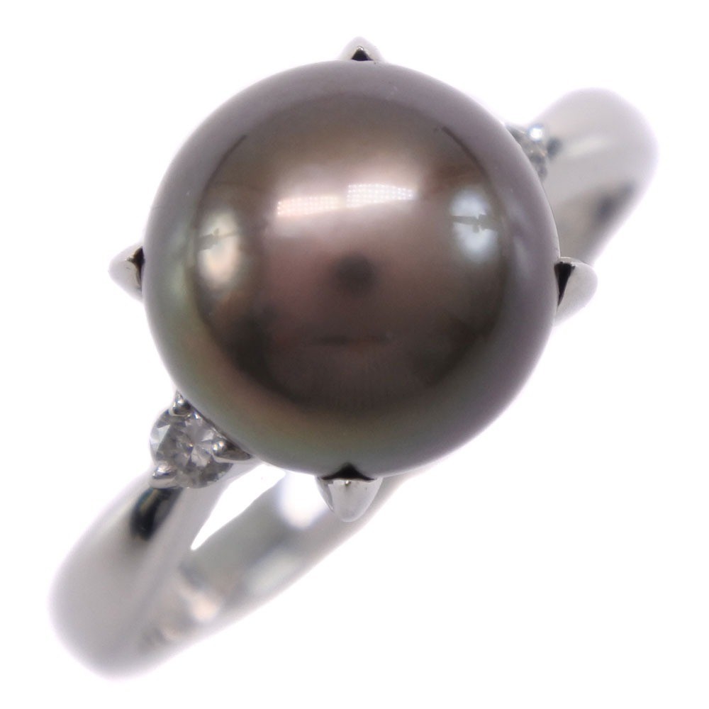 真珠 D0.07 リング・指輪9.5 ｍｍ Pt900プラチナ×ブラックパール（黒蝶真珠）×ダイヤモンド 13号 ブラック レディース【19160132】中古