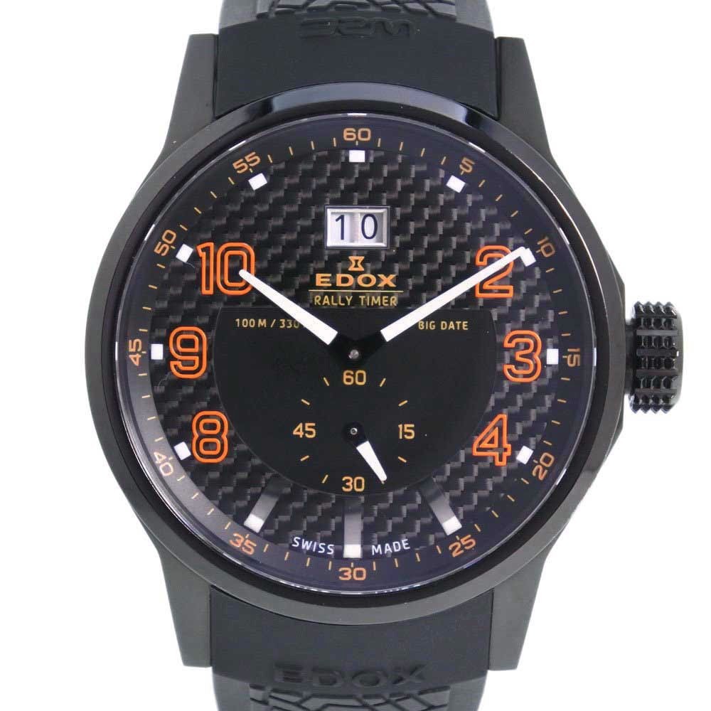 EDOX エドックス ラリータイマー 64008-37N-NOR 腕時計 SS×ラバー オレンジ クオーツ メンズ 黒文字盤【14302906】中古