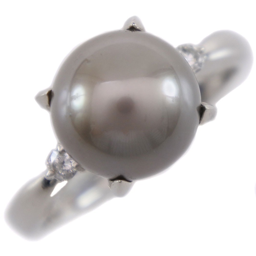 真珠 D0.07 リング・指輪9.0 ｍｍ Pt900プラチナ×ブラックパール（黒蝶真珠）×ダイヤモンド 13号 グレー レディース【19160139】 