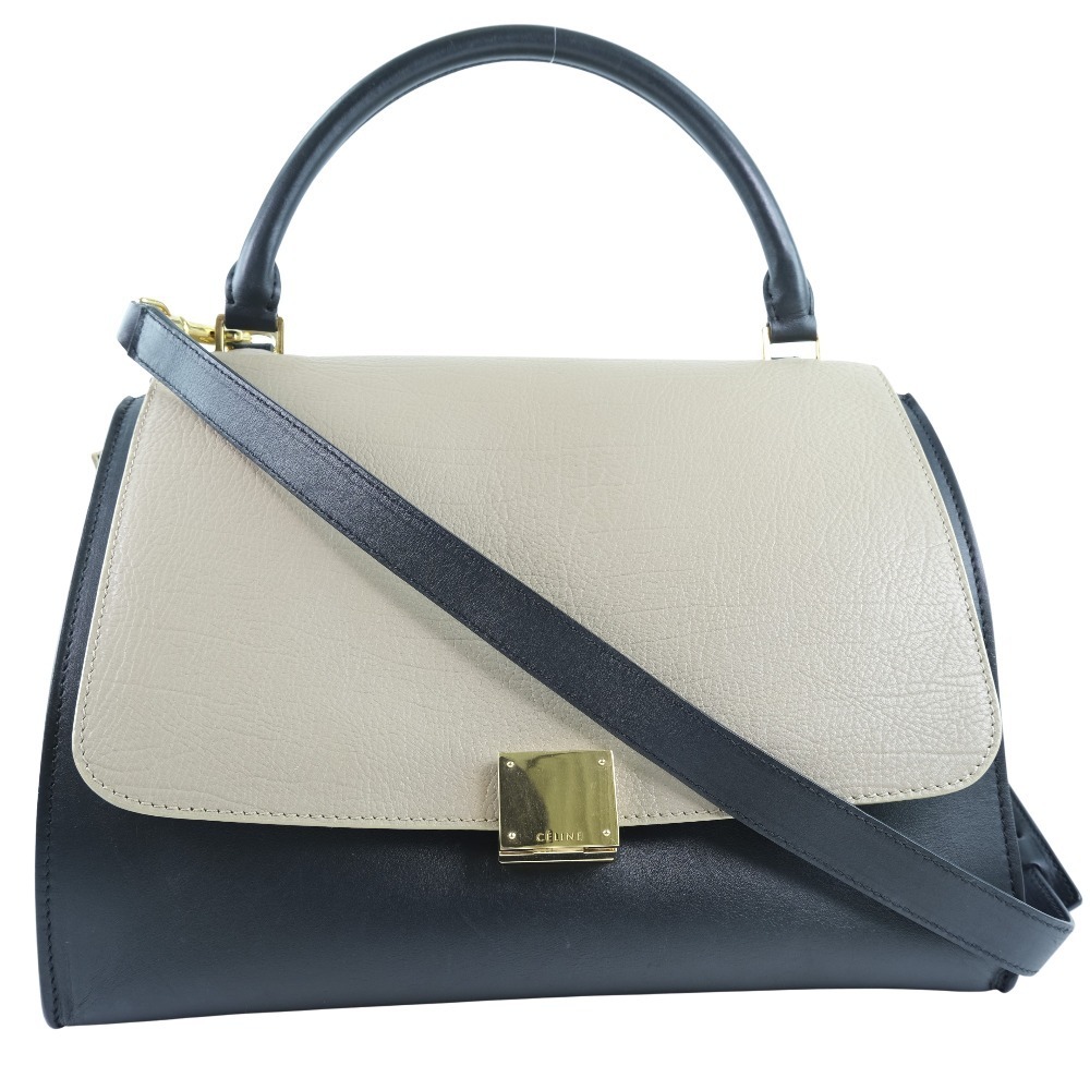 CELINE セリーヌ トラペーズ 2WAYショルダー ハンドバッグ カーフ×スウェード 黒/青/ベージュ レディース【59150212】中古