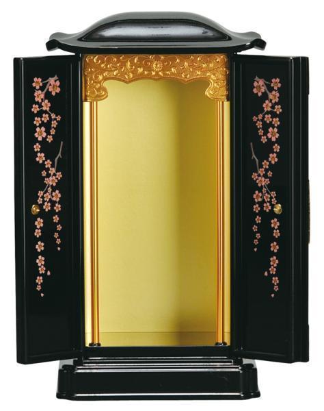 厨子 小型仏壇 桜蒔絵入 長期展示品-
