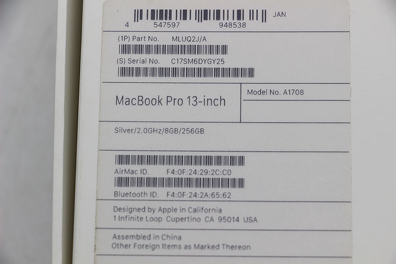 ◎Apple MacBook Pro 13-inch, 2016 Two Thunderbolt 3 ports MLUQ2J/A
