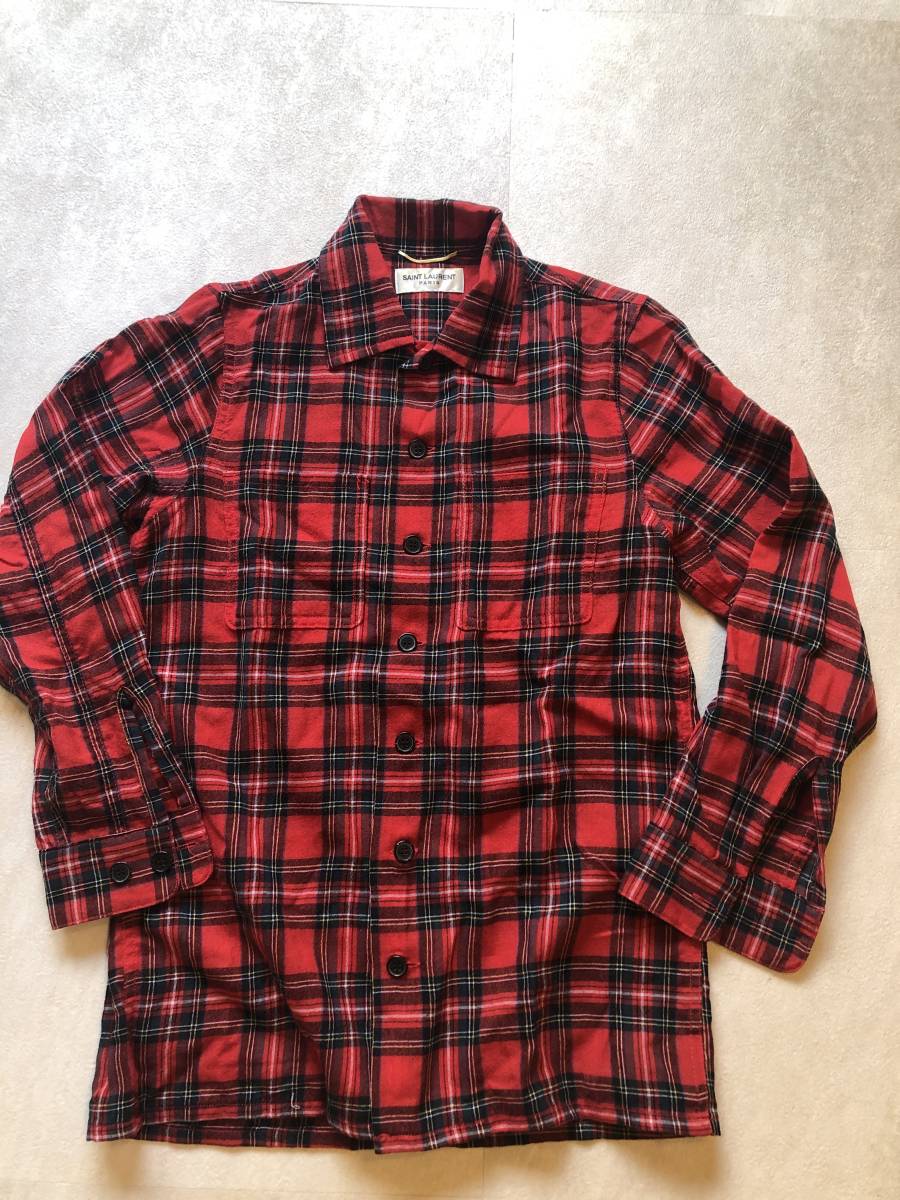 サンローラン レディース チェックシャツ 赤 サイズ XS 上質なウール