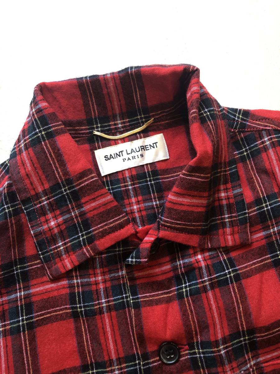 サンローラン レディース チェックシャツ 赤 サイズ XS 上質なウール 