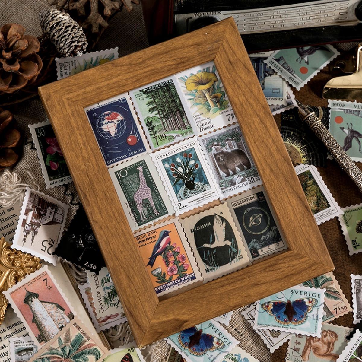 切手収集博物館シリーズ　海外ステッカーシール コラージュ素材　6種　276枚