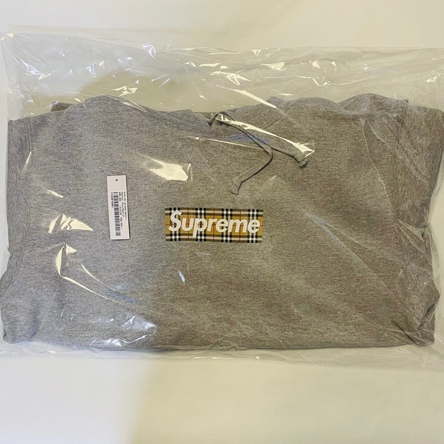 Supreme 22SS Burberry Box Logo Hooded Sweatshirt Heather Grey M シュプリーム バーバリー ボックスロゴ フーディ 新品未使用_画像2