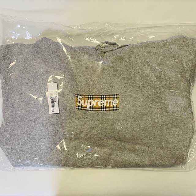 Supreme 22SS Burberry Box Logo Hooded Sweatshirt Heather Grey L シュプリーム バーバリー ボックスロゴ フーディ 新品未使用_画像2