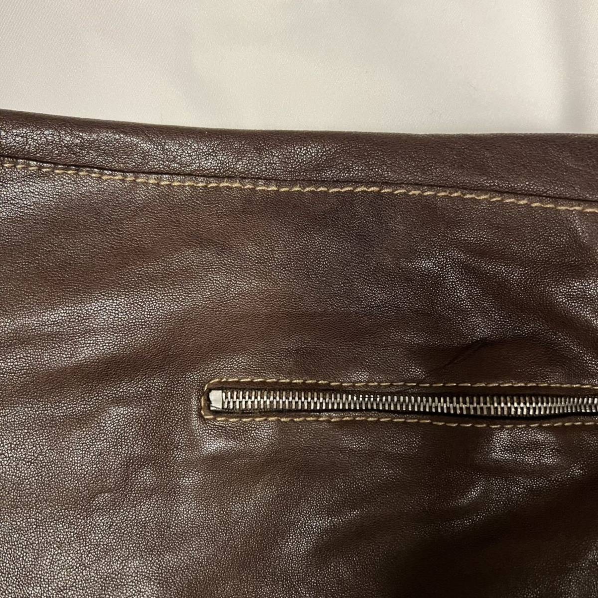 JIL SANDER シングルライダースジャケット レザージャケット ブラウン