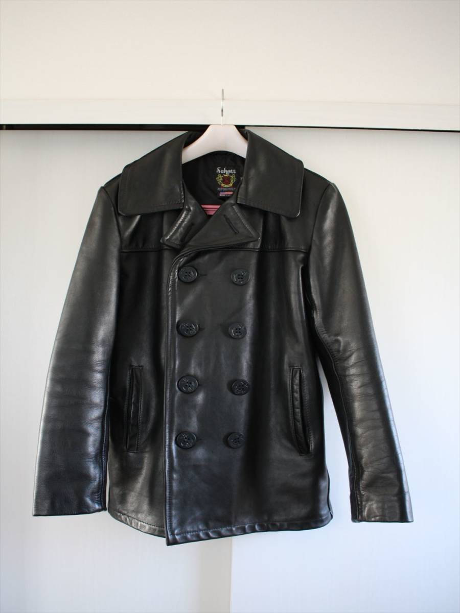 ☆☆☆　SCHOTT レザー ピーコート 153US LEATHER PEACOAT ショット 36　ブラック　☆☆☆