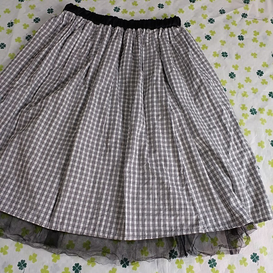 中古 M リバーシブルスカート チュールスカート ブラック 白 チェック