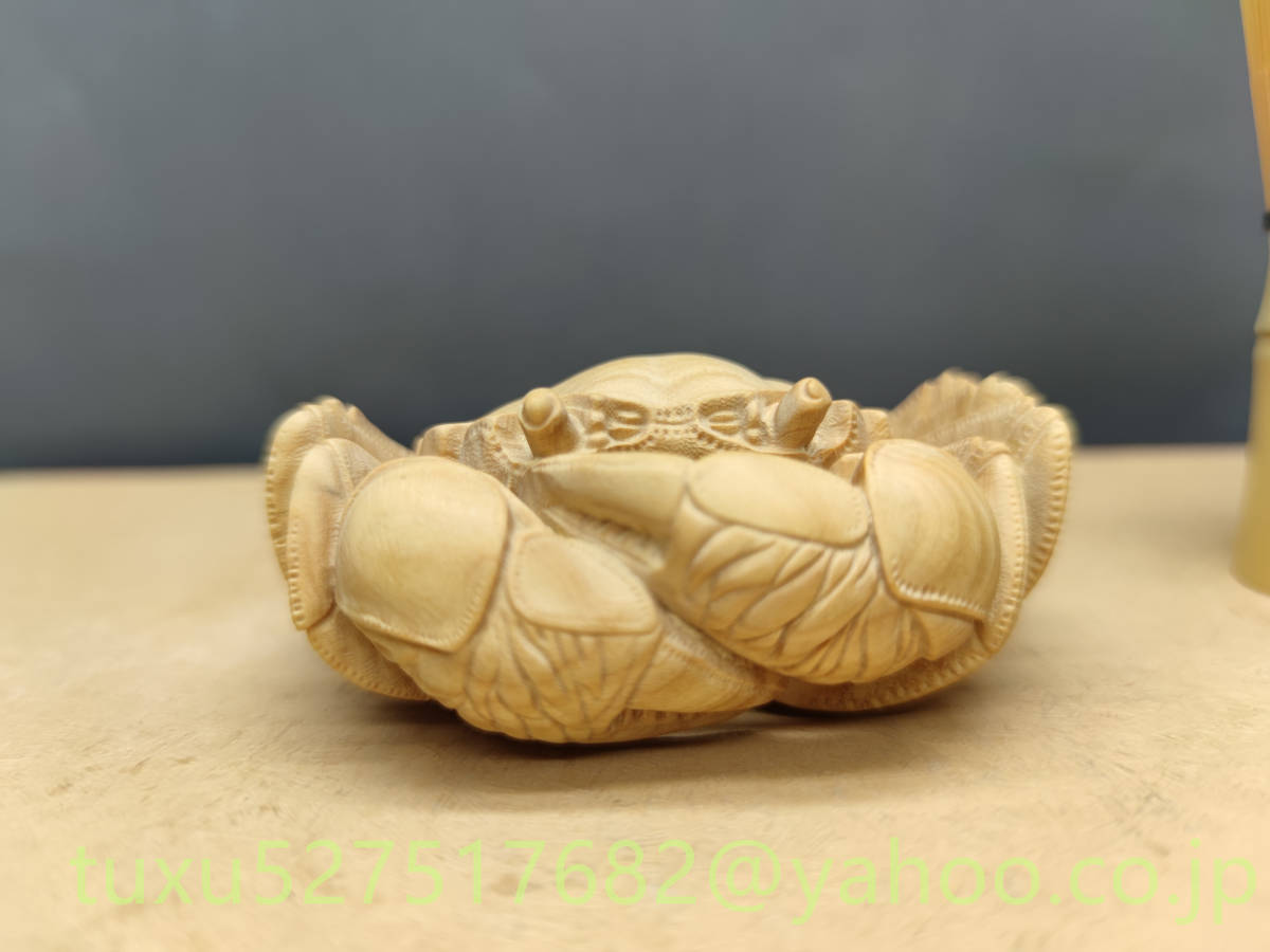 カニ 木彫り 蟹 置物 彫刻工芸品 精密細工 木工細工_画像1