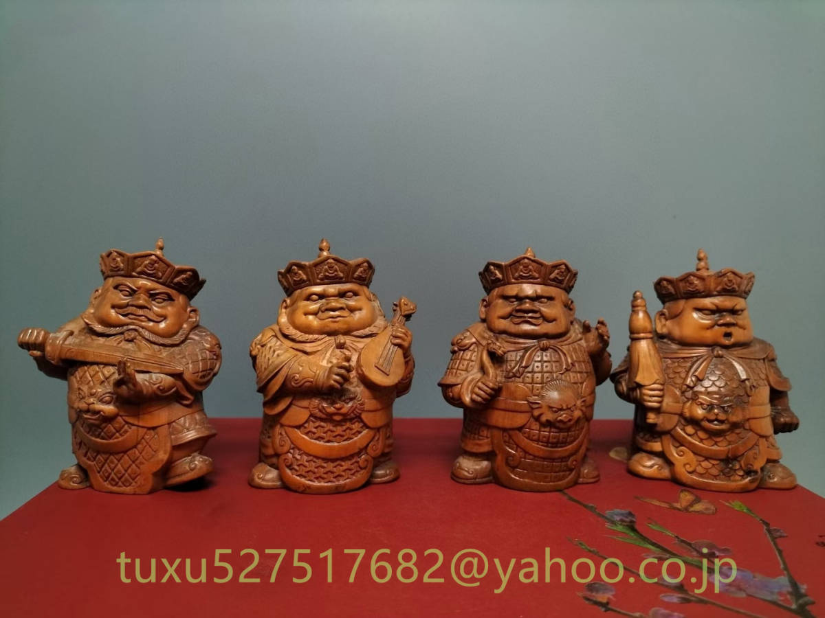 仏教工芸品 四天王像 Q版 一式 四天王 総柘植材　時代彫刻　古美術　木彫仏教　精密彫刻 仏師で仕上げ品_画像1