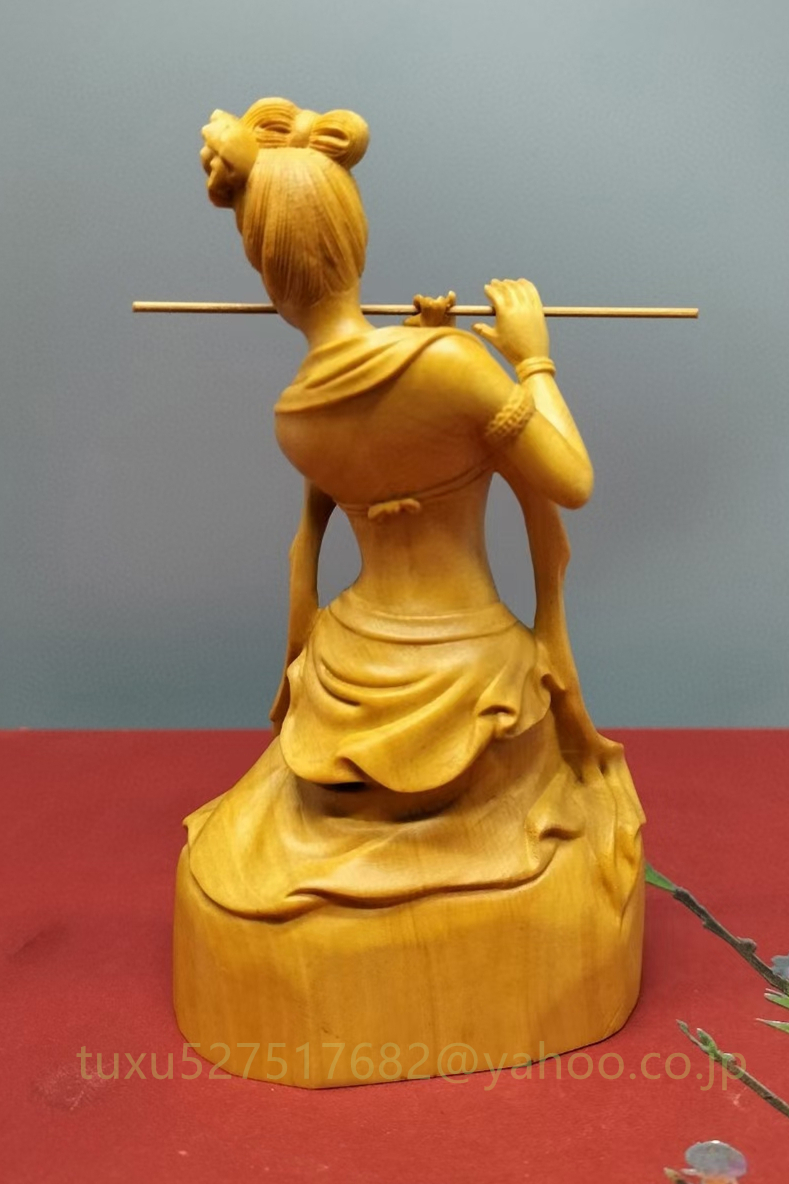 木彫り 笛の美人 美人 美女天然木・木造美女像 インテリア 置物 彫刻工芸品 高14cm_画像7