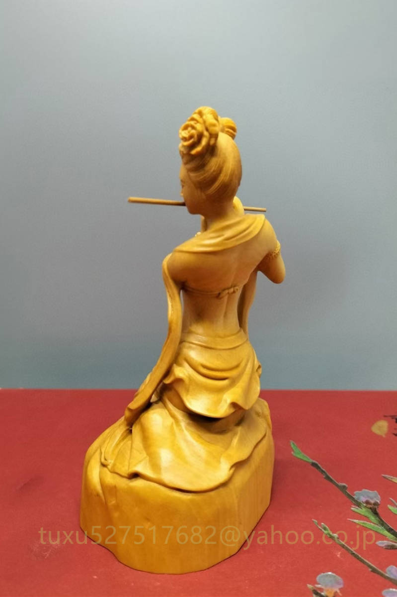 木彫り 笛の美人 美人 美女天然木・木造美女像 インテリア 置物 彫刻工芸品 高14cm_画像8