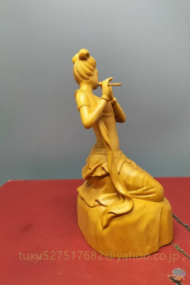 木彫り 笛の美人 美人 美女天然木・木造美女像 インテリア 置物 彫刻工芸品 高14cm_画像5