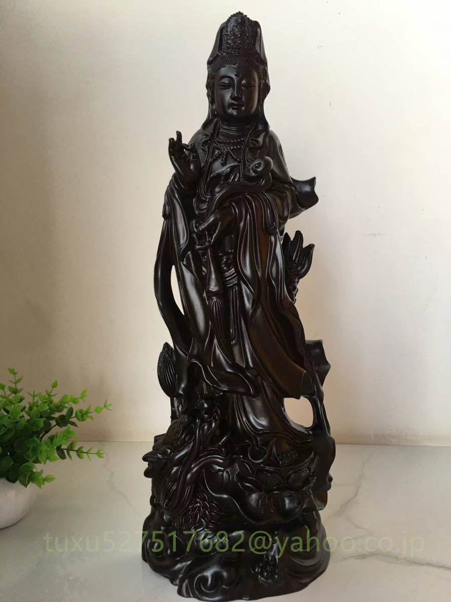 極上品 観音菩薩 置物 細密彫刻 木彫仏像 仏教美術 工芸品 招財開運 高さ約50㎝