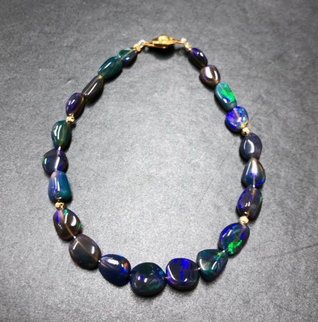 超希少】K18 天然メキシコオパールブレスレット 16.0ct 遊色綺麗