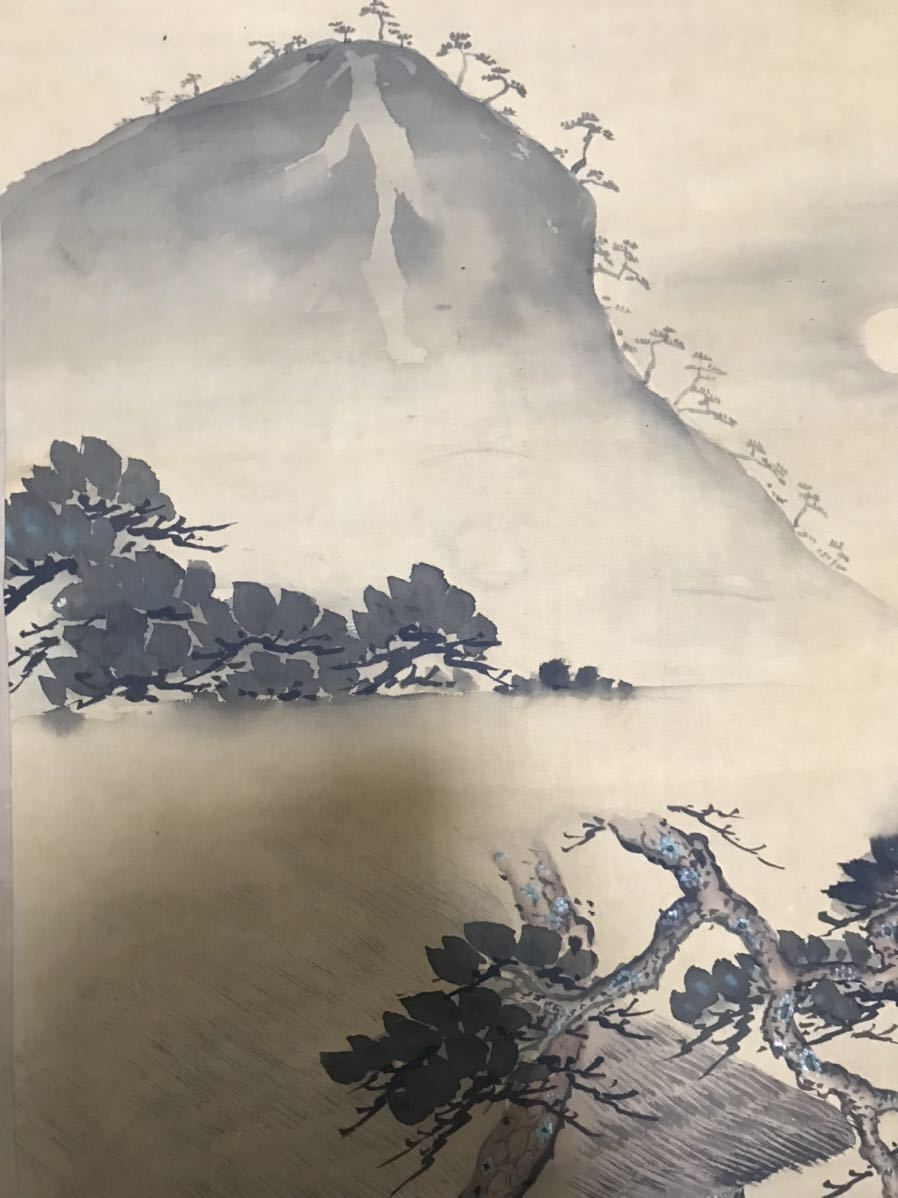真作 松本楓湖 人物風景画 古い掛け軸(掛軸) 肉筆細密描画 絹本 日本画 画芯サイズ約49x136cm_画像6