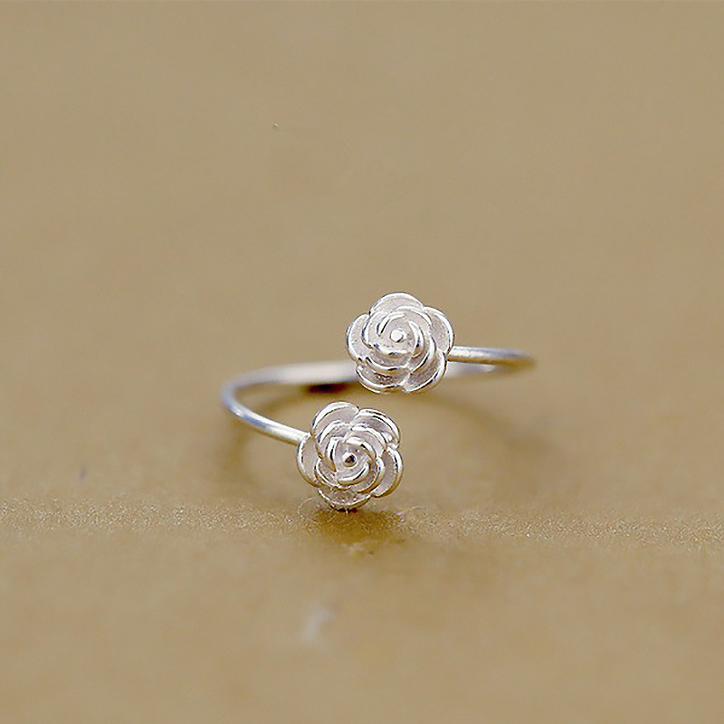 オープンリング 指輪 シルバー 薔薇 バラ シンプル レディース 韓国 フリーサイズ 調整可能 フレッシュ 女性用 高品質 #C966-2