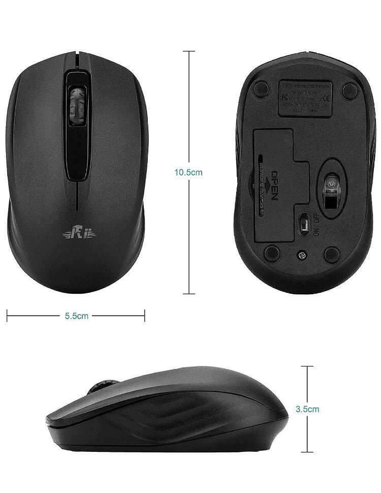 マウスワイヤレス 小型 無線マウス 電池式 2.4GHz 1000DPI PC用マウス黒