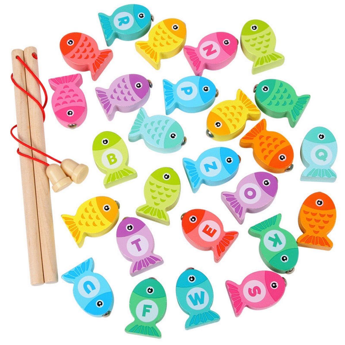 木製おもちゃ 魚釣り 釣り 魚 木のおもちゃ 知育玩具 アルファベット 幼児 - 知育玩具