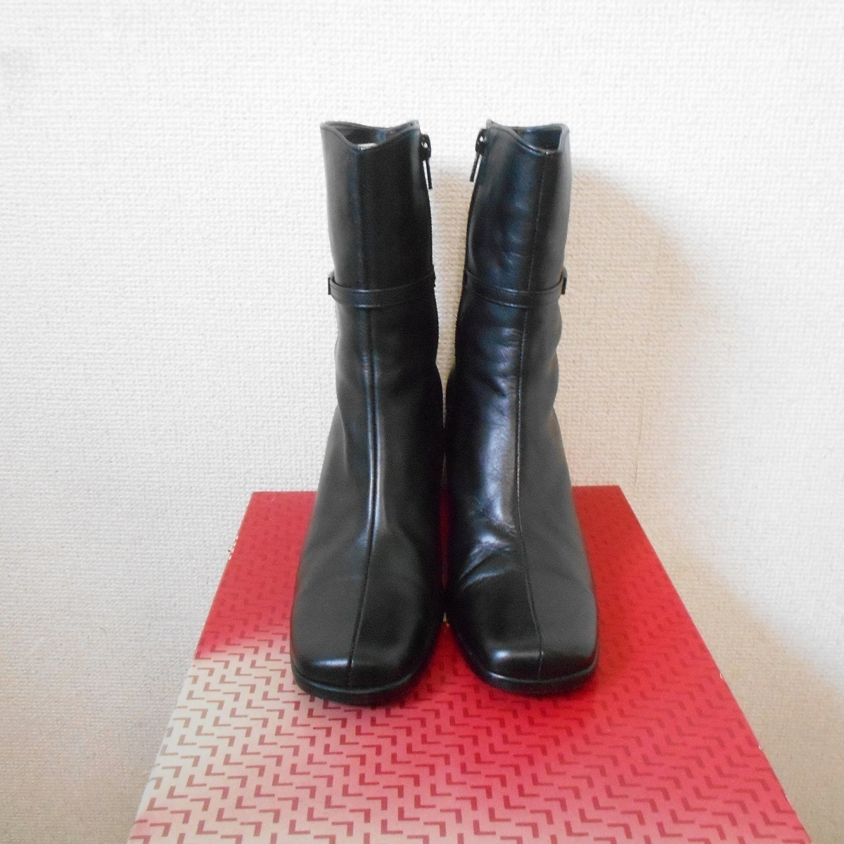  Lancel LANCEL natural leather lady's for middle boots black 23cm