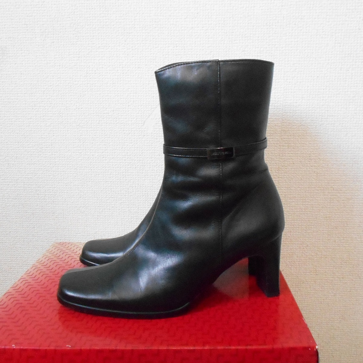  Lancel LANCEL natural leather lady's for middle boots black 23cm