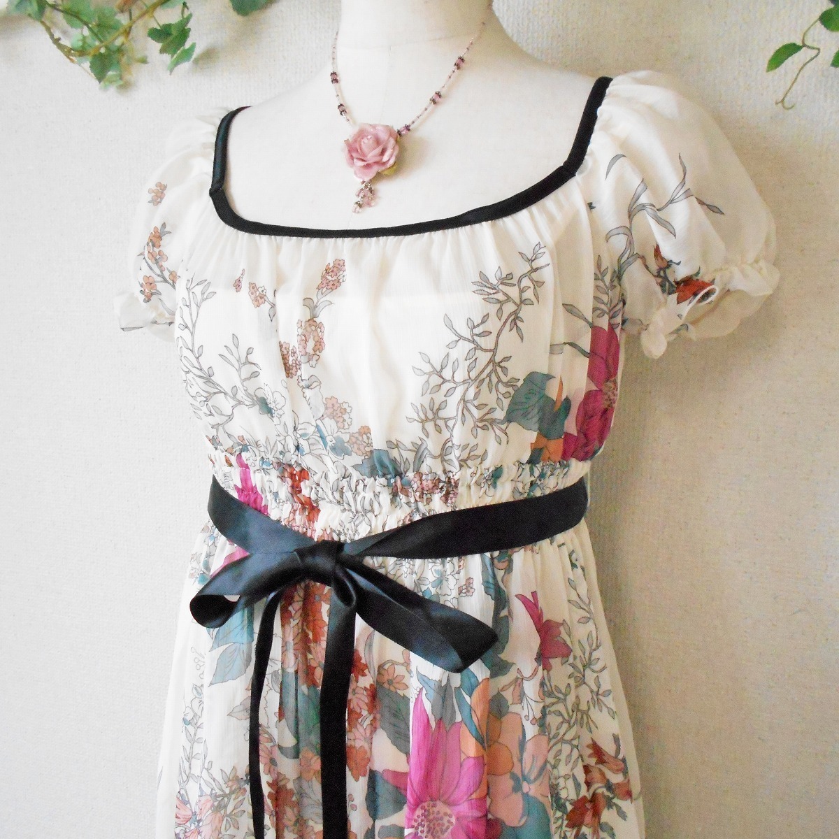  L'Est Rose LEST ROSE summer direction inner slip & ribbon attaching floral print see-through One-piece made in Japan 2