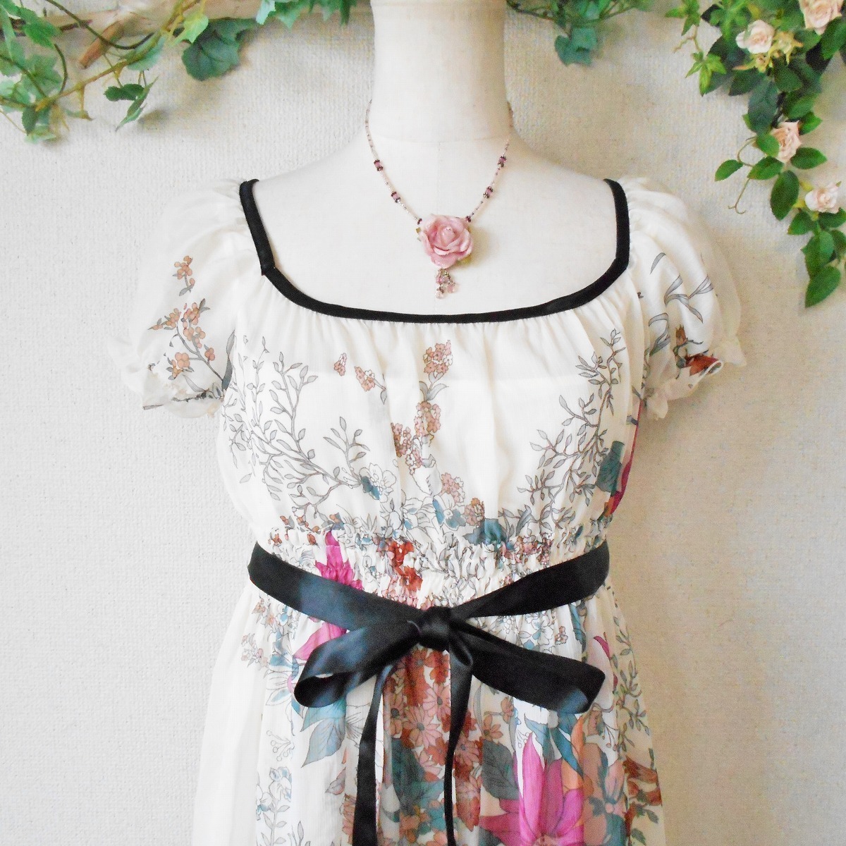  L'Est Rose LEST ROSE summer direction inner slip & ribbon attaching floral print see-through One-piece made in Japan 2