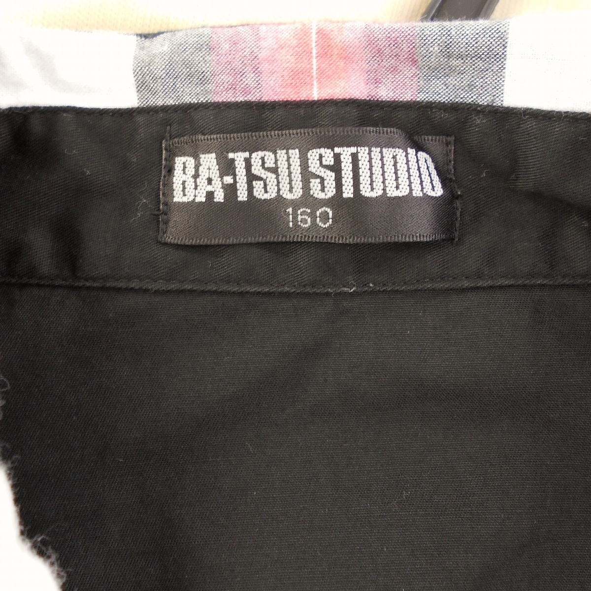 Ba-Tsu Studio BA-TSU STUDIO Kids Junior man 160cm long sleeve shirt red black white check Skull . sleeve roll up tops 