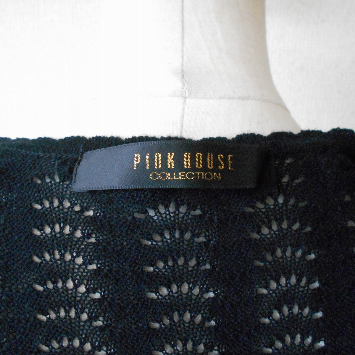 ピンクハウス PINKHOSE お花 モチーフ 付き 半袖 ニット カーディガン 黒 日本製_画像10