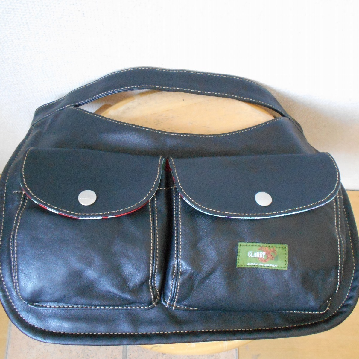  unused gram tiGLAMDY black leather man and woman use peace pattern waist bag hip bag 