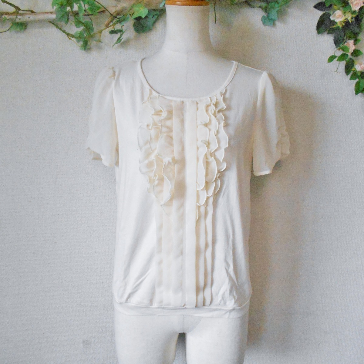  SunaUna SunaUna chiffon frill. pretty switch cut and sewn blouse made in Japan 38