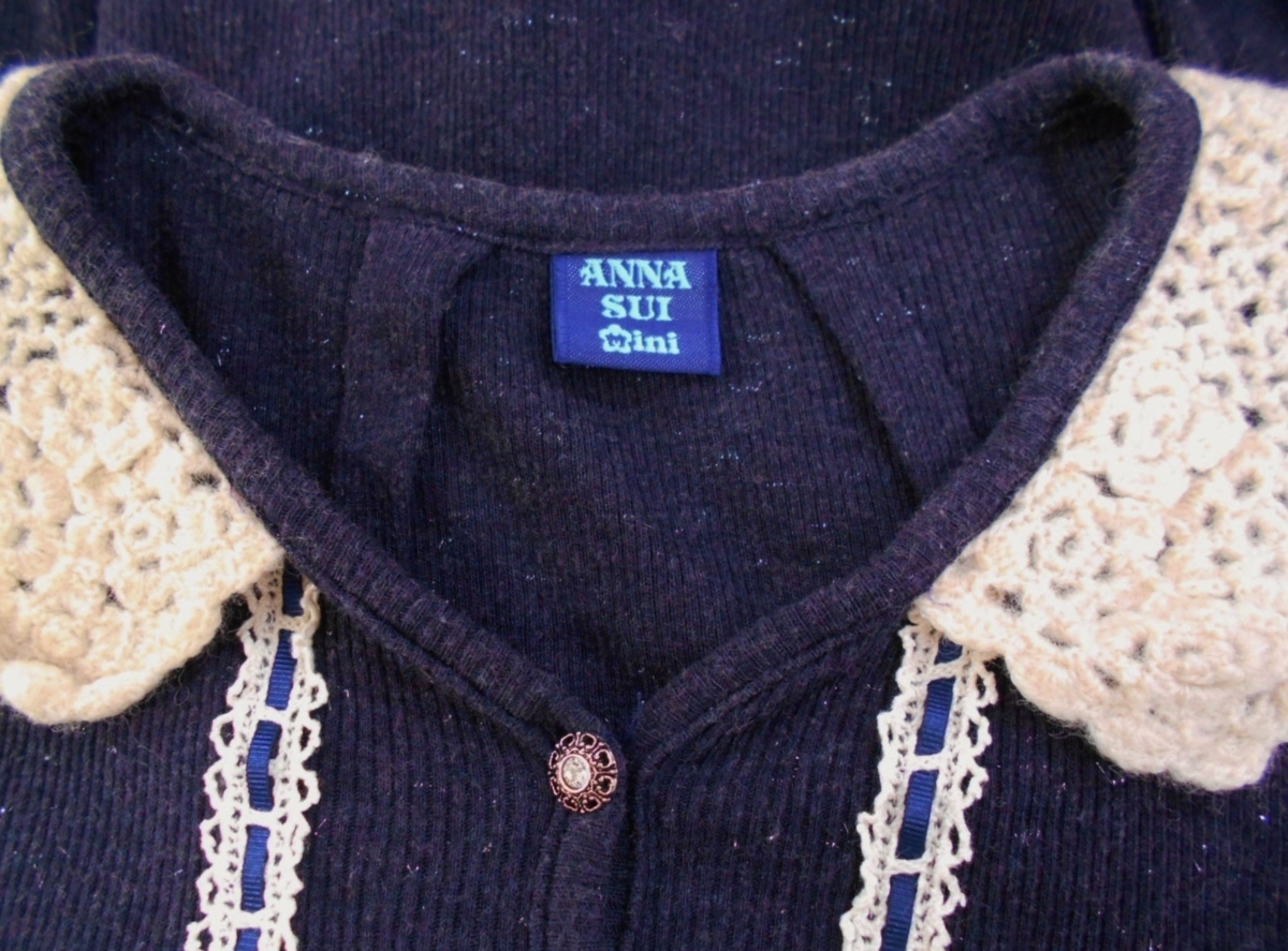 ANNA SUI mini アナスイミニ 110ｃｍ 綿ニット 長袖 お衿やボタンが可愛い トップス 紺 ネイビー トップス_画像6