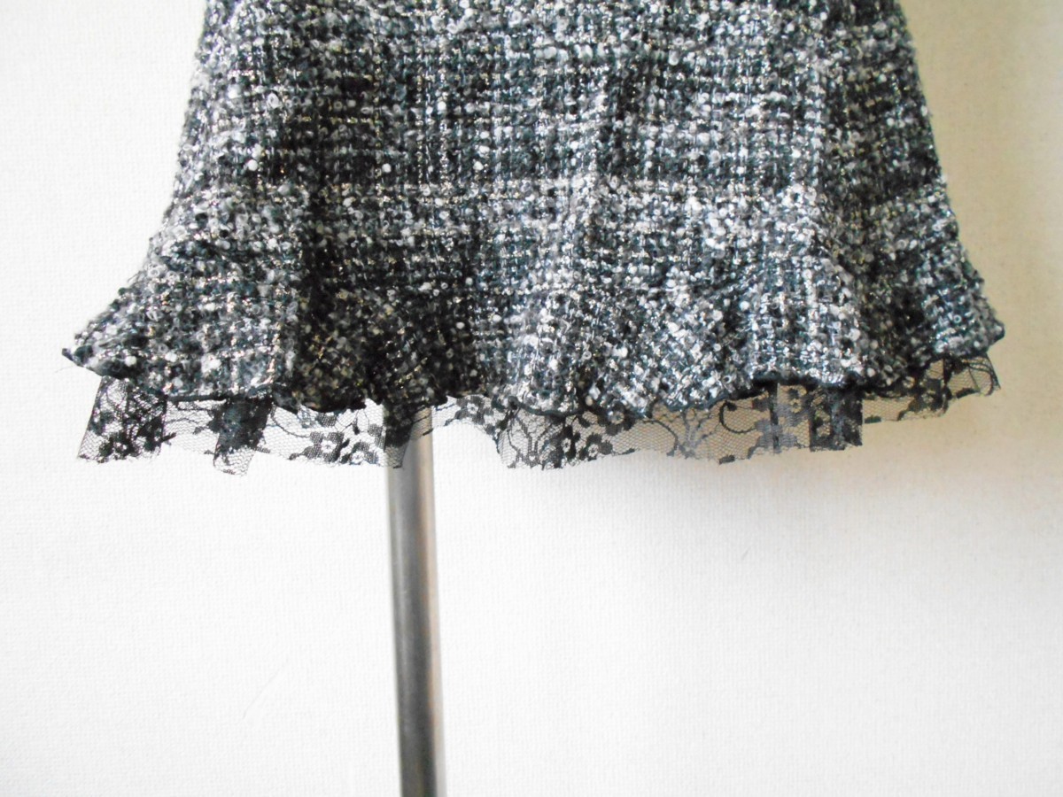 レストローズ LEST ROSE 秋冬 向き 裾チュール の 可愛い ツィード スカート 2_画像4