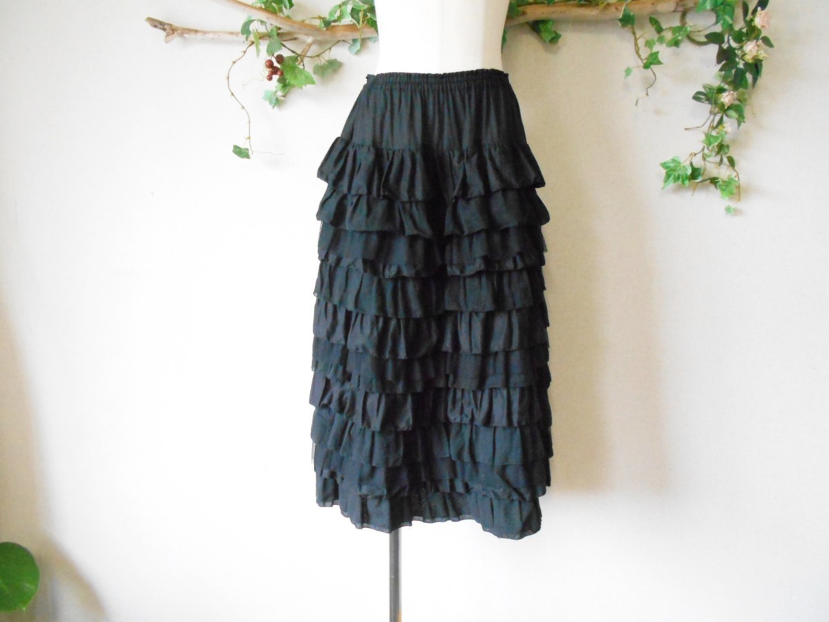 2013年 ピンクハウス PINKHOUSE チュール あり 段々 の 可愛い 総 ゴム ティアード スカート 黒