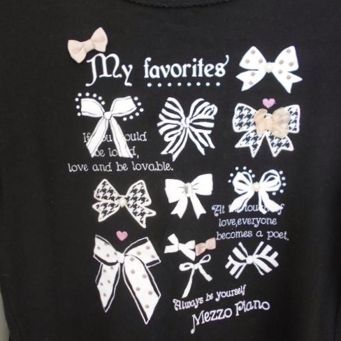 メゾピアノ mezzo piano Ｍ 150ｃｍ 長袖 Ｔシャツ 豪華な リボン ビジュー ビーズ ラインストーン 横裾 紐 リボン 黒 ブラック 白 ホワイ_画像3