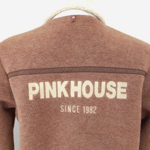 ピンクハウス PINKHOUSE ラビット ファー ボンボン 付き ロゴ 刺繍 入り 裏ボア 茶 ブラウン コート ジャケット アウター_画像7