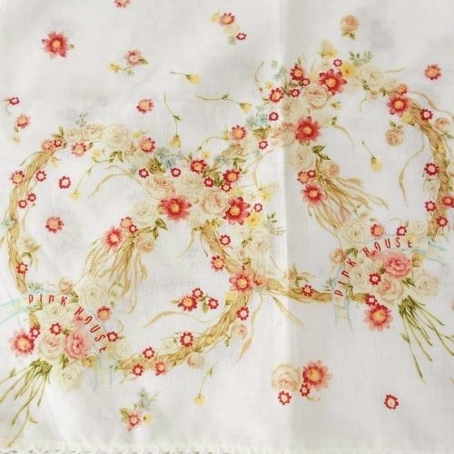  Pink House PINKHOUSE pretty handkerchie 46×46 square unbleached cloth . flower lease red pink . taking . lace thread 