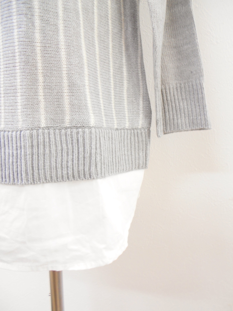 新品タグ付き ショコラフィネローブ chocol raffine robe Ｆ 長袖 ニット アクリル グレー ストライプ チュニック セーター トップスの画像5