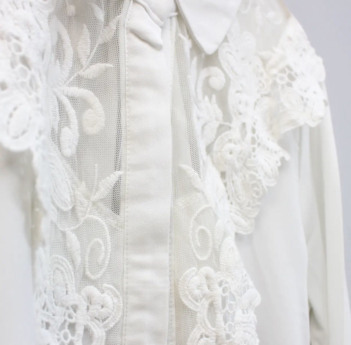 USA VINTAGE LACE DESIGN LONG SLEEVE BLOUSE MADE IN KOREA/アメリカ古着レースデザイン長袖ブラウス_画像7