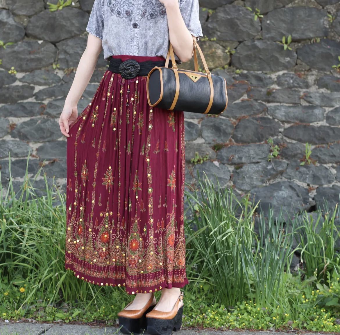USA VINTAGE PATTERNED ALL OVER LONG SKIRT MADE IN INDIA/アメリカ古着総柄ロングスカート_画像1