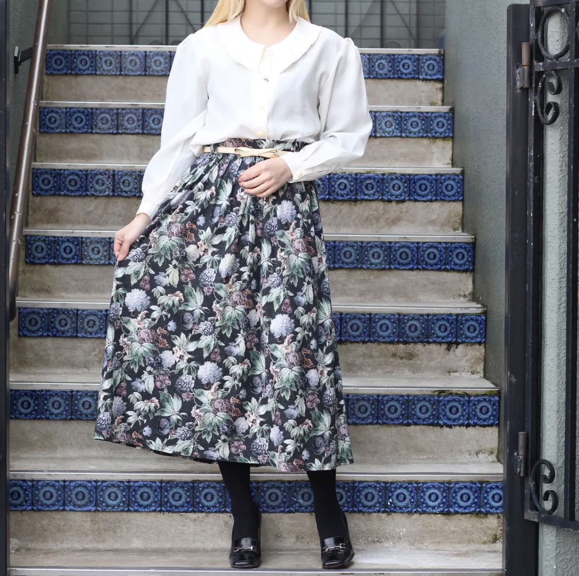 EU VINTAGE FRUIT PATTERNED LONG SKIRT/ヨーロッパ古着フルーツ柄ロングスカート