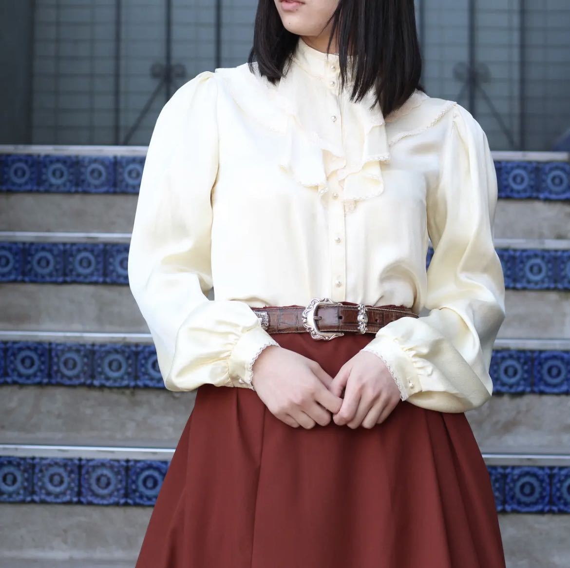 USA VINTAGE GUNNIES GUNNE SAX LACE PEARL BUTTON LACE FRILL BLOUSE/アメリカ古着ガニーズガニーサックスブラウスレースフリルブラウス_画像1