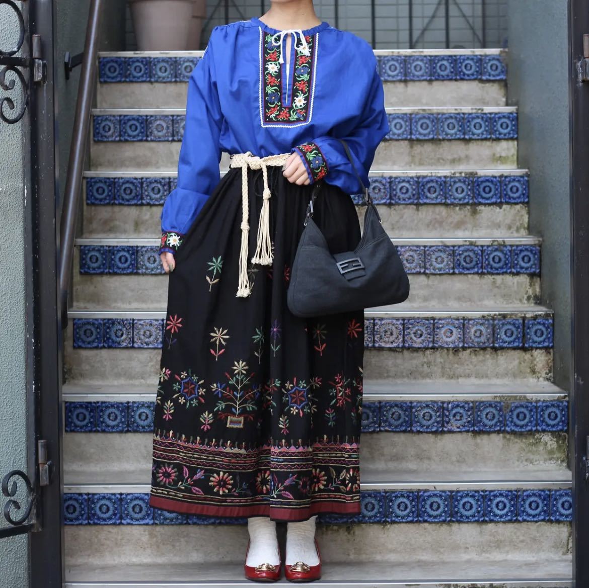 USA VINTAGE FLOWER PATTERNED EMBROIDERY SKIRT/アメリカ古着花 USA VINTAGE FLOWER PATTERNED EMBROIDERY SKIRT/アメリカ古着花